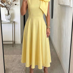 Women's Bowknot A Line Midi Dress Sleeveless Crewneck High Waist Party Dress Elegant Evening Gown