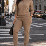 2 Pieces Outfit High Neck Half Zip Drop Shoulder Top and Drawstring Elastic Waist Slim Fit Jogger Pants Set Casual Tracksuit