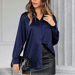 Satin Silk V-Neck Shirt - Nadorine (Us Only)