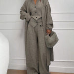 Knitted Three Piece Set Cardigan Sweater Vest and Wide Leg Pants