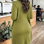2 Pieces Outfit U-Neck Half Button Front Slim Fit Mini Tank Dress and Long Sleeve Pockets Design Mid-length Cardigan Casual Rhinestone Decor Textured Set