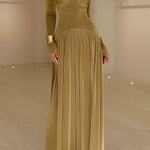 Margovil V Neck Long Sleeves Waisted Velvet Maxi Dress
