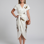Cypress | Flutter Sleeve Wrap Botanical Print Midi Dress