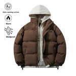 KZZ Hooded Casual Winter Men's Jacket Fake Two-Piece Design Detachable Hat