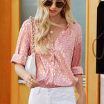 Satin Silk V-Neck Shirt - Nadorine (Us Only)