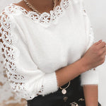 Margovil Hollow Out Lace Splice Long Sleeves Knit Top