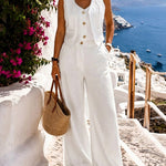 Women's Two Piece Outfits Faux Two Piece Sleeveless Crop Top and High Waisted Wide Leg Pants Elegant Matching Suit