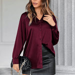 Satin Silk V-Neck Shirt - Nadorine (Us Only)