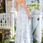 Floral Faux Pearl Frill Split Maxi Dress