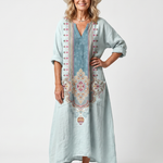 Kassiani | Oversized Midi Dress with Ornate Embroidered Panel and Pockets