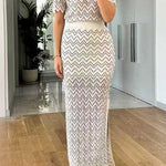 High Rise Zigzag Patterned Side Slit Maxi Skirt