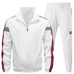 KZZ Men's  Casual Sports Hooded Splicing Set,Reflective Strips on Sleeves Elastic Drawstring Design on Pants