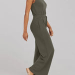 Nadorine Women's Adjustable Belt Overalls Rompers Sleeveless Wide Leg Jumpsuit