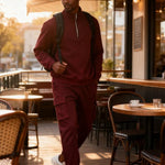 KZZ Men's Casual Fleece Lined Zipper Work Pants Set