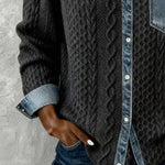 Harper - Chic Knitted Shirt with Denim Details