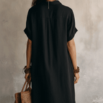 Bohemian Black Loose-fitting Midi Dress