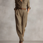 Women's Brown Sophisticated Tweed - Texture Plaid Utility Jumpsuit