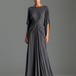 Women's Jet Black Fluid Dress With Round Neck & Flowy Maxi Skirt, Modern Bold-Elegant Style Dress