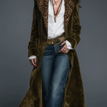 Boho Luxe Olive Velvet Leopard Lapel Long Coat