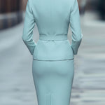 Light Blue Belted Blazer & Pencil Skirt Set