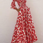 Off Shoulder Bell Sleeves Abstract Print Swing Maxi Dress