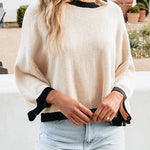 Margovil Crewneck Drop Shoulder Color Block Knit Sweater