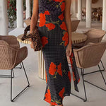 Margovil Cowl Neck Backless Floral Print Maxi Dress with Scarf