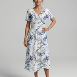 Kael | V Neck Soft Botanical Print Midi Dress