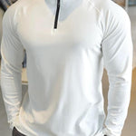 KZZ Men's Solid Half Zip Thumb Hole Design Sports Tee