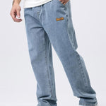 KZZ Men's Regular Fit Patched Drawstring Waist Jeans