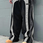 KZZ Men's Colorblock Letter Patched Drawstring Waist Corduroy Pants