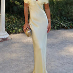 Margovil Off Shoulder Backless Cut Out Satin Maxi Dress