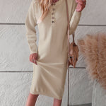 Sweater Maxi Dress Long Sleeve Button V Neck Knitted Dresses Oversized Loose Fashion Streetwear