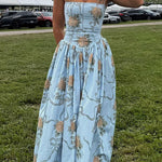 Margovil Spaghetti Strap Waisted Floral Print A-line Maxi Dress