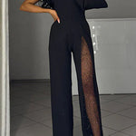 Margovil One Shoulder Long Sleeve Patchwork Wide Leg Jumpsuit