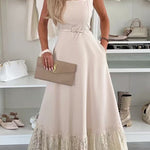 Square Neck Pocketed Lace Splice Maxi Cami Dress
