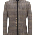 KZZ Men's Plaid Single-Breasted Blazer