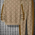 KZZ 3D Printed Drop Shoulder Round Neck Long Pants Two-Piece