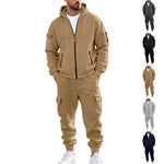 KZZ Men's Winter Fleece-Lined Hoodie & Drawstring Pants Set