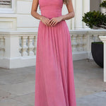 Sleeveless High Waist Ruched Flowy Maxi Dress