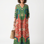 Sloane | Mixed Print V-Neck Midi Dress with Pockets