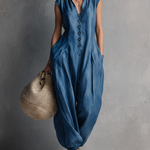 Women's Casual Blue Denim-look Sleeveless Jumpsuit With Culottes