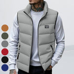 KZZ Men's Thickened Warm Sleeveless Vest - Black Full-Zip Stand Collar Ideal