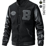 KZZ Men's Letter Patched Pocket Button Front Varsity Jacket