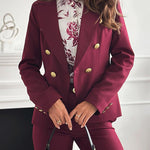 Notch Collar Double Breasted Tailored Blazer