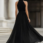 Black Halter Neck Pleated Chiffon Maxi Dress