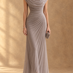 Cynthia Cowl Neck Draped Mesh Maxi Dress