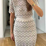 Crewneck Short Sleeves Zigzag Patterned Top