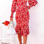 Margovil V Neck Long Sleeves Dress Printed Mermaid Midi Dress