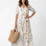 Sylviene | Botanical Print Midi Dress with Pom-Poms